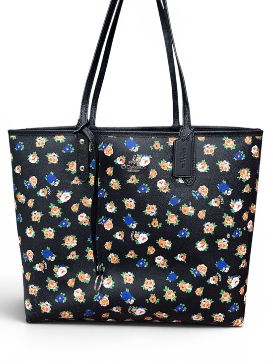 Coach Handbags - Coach Reversible Floral Market Tote Black Crossgrain Leather Shopper Bag